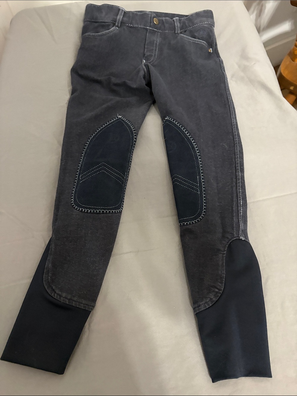 Kids Navy and Charcoal Riding Denim Breeches with Knee Patches
